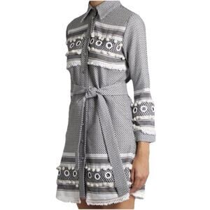 DoDo Bar Or Cotton Button Up Shirt Dress w Belt Black White Check Size Small New